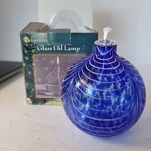Vintage Traditions Cobalt Blue Glass Oil Lamp - New!